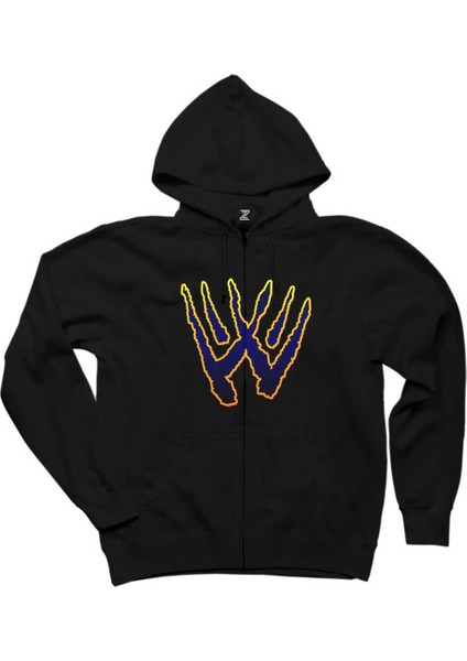 Wolverine Logo Siyah Fermuarlı Kapşonlu Sweatshirt