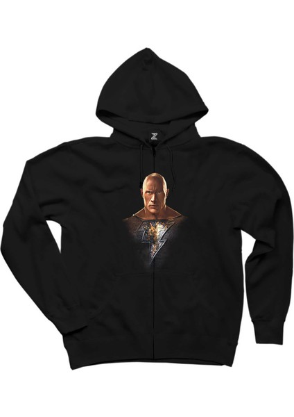 Black Adam Character Siyah Fermuarlı Kapşonlu Sweatshirt