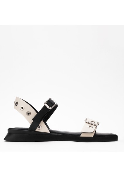 Mozes Siyah-Bej Hakiki Deri Kadın Sandalet modelleri