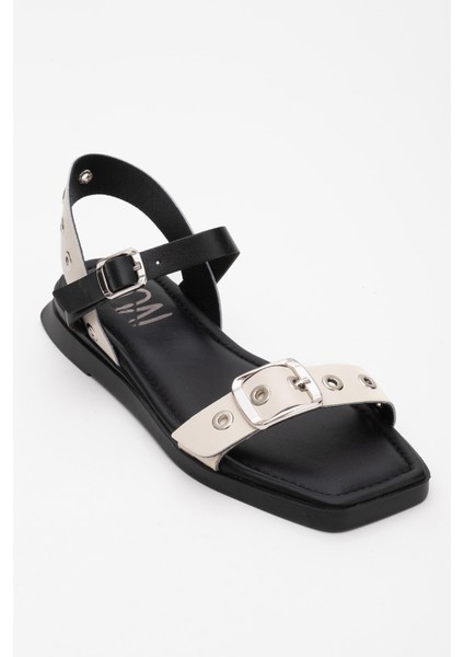 Mozes Siyah-Bej Hakiki Deri Kadın Sandalet fırsatları