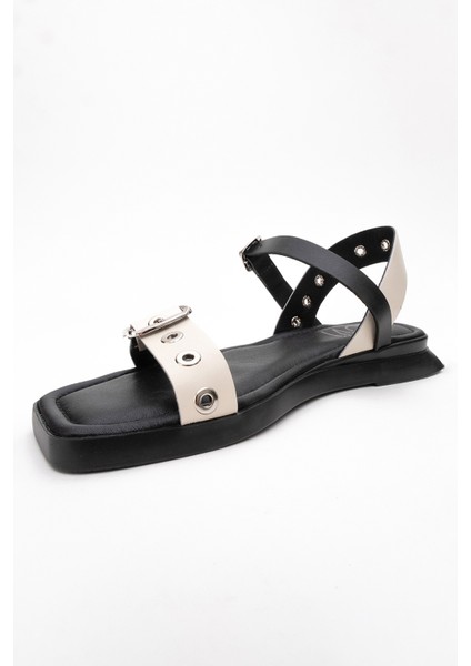 Mozes Siyah-Bej Hakiki Deri Kadın Sandalet indirimleri