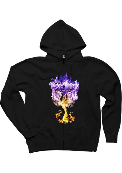 Deep Purple Phoenix Rising Siyah Fermuarlı Kapşonlu Sweatshirt