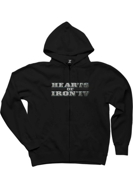 Hearts Of Iron Iv Silver Logo Siyah Fermuarlı Kapşonlu Sweatshirt