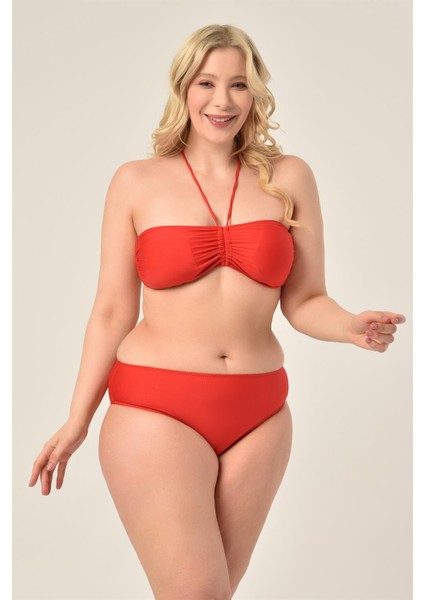 Kadın Büyük Beden Kırmızı Straplez Boyundan Bağlı Bikini Takımı fiyatları