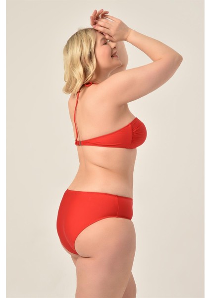 Kadın Büyük Beden Kırmızı Straplez Boyundan Bağlı Bikini Takımı fırsatları