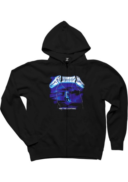 Metallica Ride The Lightning Siyah Fermuarlı Kapşonlu Sweatshirt