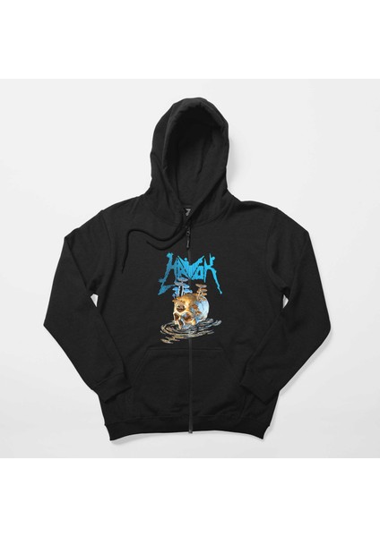 Havok Skull Siyah Fermuarlı Kapşonlu Sweatshirt