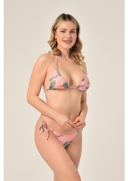 Aquaviva Kadın Tropikal Desen Üçgen Slip Büzgülü Brezılıan Bikini Takımı fiyatları
