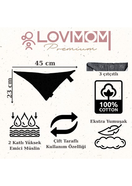 2'li Paket Premium %100 Pamuk Ekstra Soft 2 Kat Müslin Bebek Fuları Salya & Mama Önlüğü 3 Çıtçıtlı