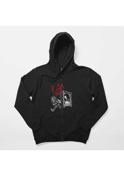 Korn Skeleton Pulling Haporlor Siyah Fermuarlı Kapşonlu Sweatshirt