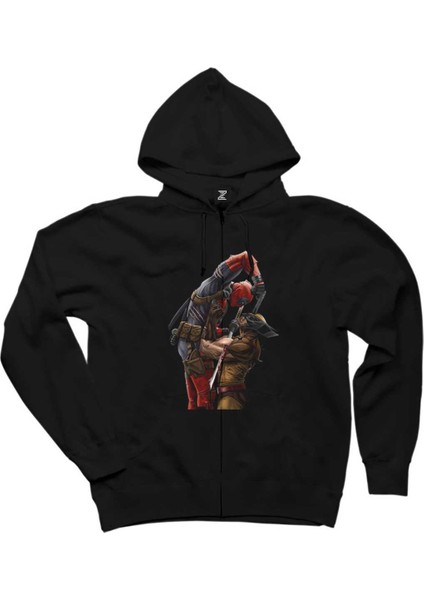 Deadpool Wolverine Siyah Fermuarlı Kapşonlu Sweatshirt