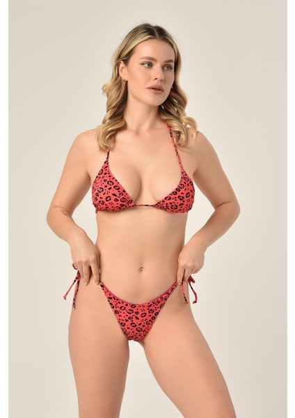 Aquaviva Kadın Pembe Siyah Benek Desen Üçgen Slip Büzgülü Brazılıan Bikini Takımı fiyatları