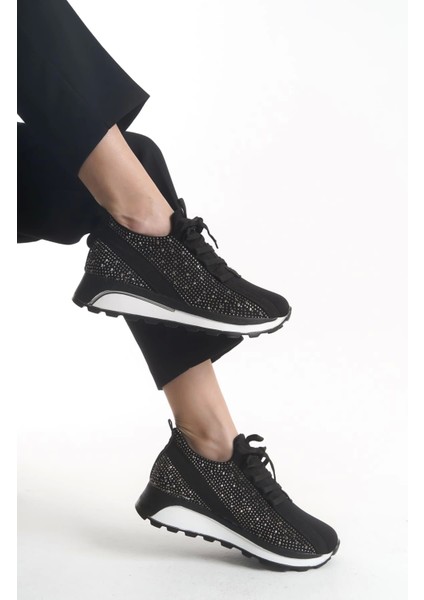 Alya Bağcıklı Ortopedik Taban Taşlı Kadın Sneaker Spor Ayakkabı Bt - Siyah fiyatları
