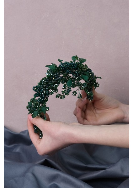 Yeşil Azra Inci Boncuklu Gelin Kına Tacı Saç Aksesuarı fiyatları