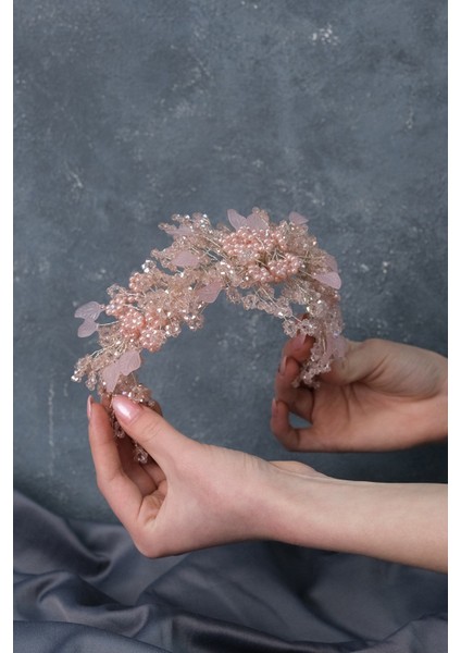 Pudra Azra İnci Boncuklu Gelin Kına Tacı Saç Aksesuarı