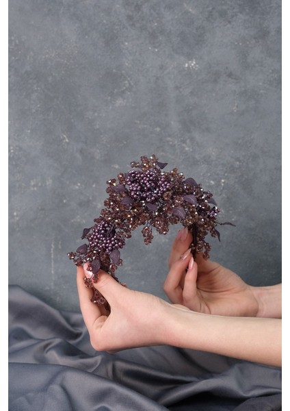 Mürdüm Azra İnci Boncuklu Gelin Kına Tacı Saç Aksesuarı