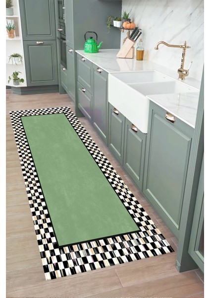 Damalı Kaymaz Taban Yıkanabilir Mutfak Yolluk Halısı