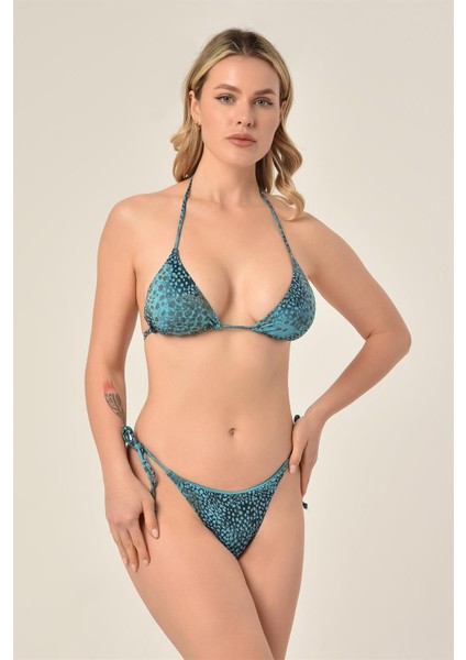 Aquaviva Kadın Mavi Yılan Desen Üçgen Slip Büzgülü Brazılıan Bikini Takımı fiyatları
