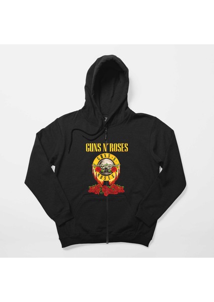 Guns N Roses Hands And Light Siyah Fermuarlı Kapşonlu Sweatshirt