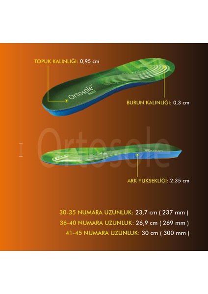 OS205 | Çukur Taban için Ortopedik, Ark ve Jel Destekli, Darbe Emici Pes Cavus İç Tabanlık