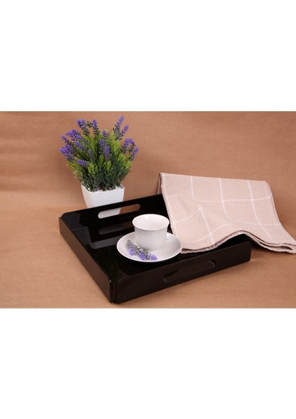 Tutma Saplı Siyah Pleksi Tepsi 25X25 cm Servis, Kahve, Çay, Sunum ve Hediyelik Tepsi 3mm fiyatları