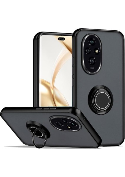 Honor 200 Uyumlu Kılıf Montreal Yüzüklü Standlı Arkası Buğulu Siyah