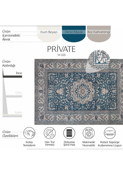 Private Lacivert Eskitme Vintage Halı Yolluk Dijital Baskı Halı Makinede Yıkanabilir Salon Halısı