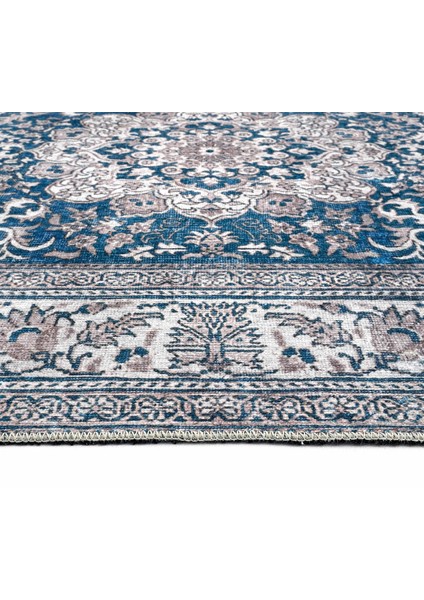 Private Lacivert Eskitme Vintage Halı Yolluk Dijital Baskı Halı Makinede Yıkanabilir Salon Halısı