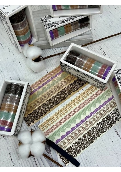 Floaty Lace Dantel Temalı Koyu Tonlar 6’lı Washi Bant Set /sticker/çıkartma/su Geçirmez fiyatları
