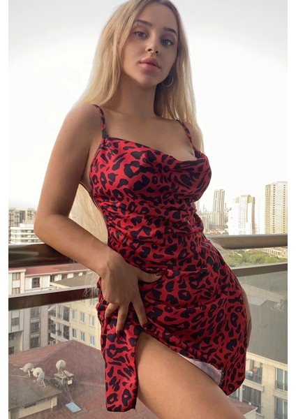 Kırmızı Leopar Elbise