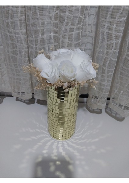 Işıltı Home Desıgn Aynalı Cam Vazo Orta Boy Açık Gold