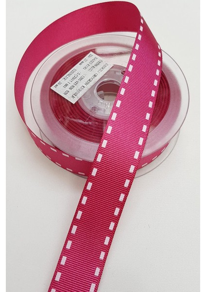 Fuşya Şeritli Baskılı Grogren Kurdele 2,5cm