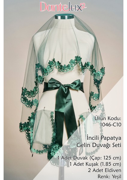 Incili Papatya Gelin Duvak Seti (Kına Örtüsü + Gelin Kuşağı + Kına Eldiveni) modelleri