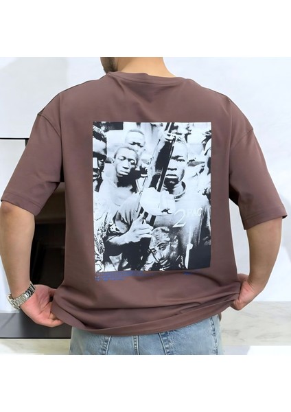 Erkek Baskili T-Shirt American Brown