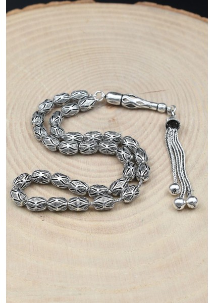 Erkek 925 Ayar Gümüş Arpa Kesim Tesbih Orta Boy -27 Gr- 901694