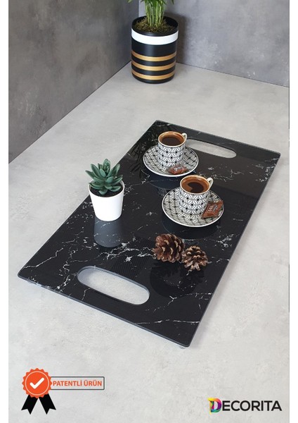 Cam Tepsi | Siyah Mermer | 29CM x 52CM fiyatları