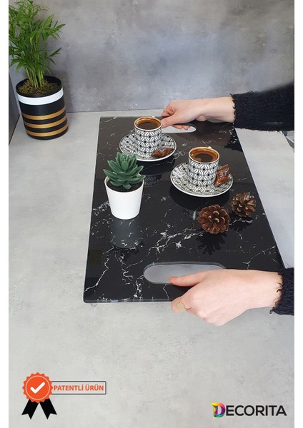 Cam Tepsi | Siyah Mermer | 29CM x 52CM modelleri
