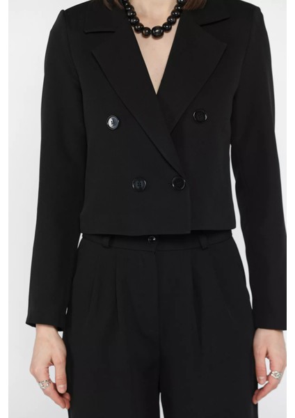 Kadın Dört Düğmeli Blazer Ceket Palazzo Pantolon Ikili Takım P-00016148