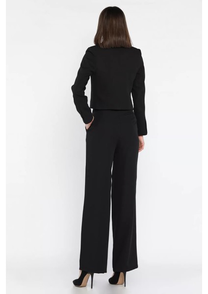 Kadın Dört Düğmeli Blazer Ceket Palazzo Pantolon Ikili Takım P-00016148