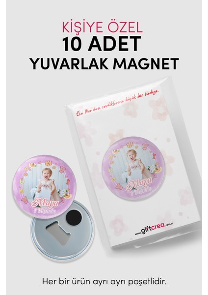 Yeni Doğan Kız Bebek Için Hoş Geldin Magnet – Yuvarlak Açacaklı Fotoğraf Baskılı