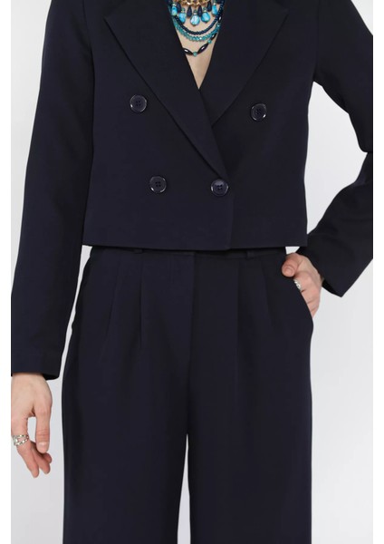 Kadın Dört Düğmeli Blazer Ceket Palazzo Pantolon Ikili Takım P-00016148
