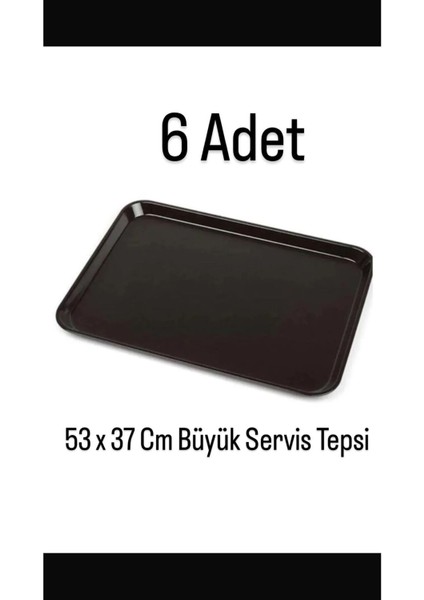 6 'lı Büyük Boy Siyah Plastik Tepsi 53 x 37 cm Yemekhane Tepsisi - Restoran Servis
