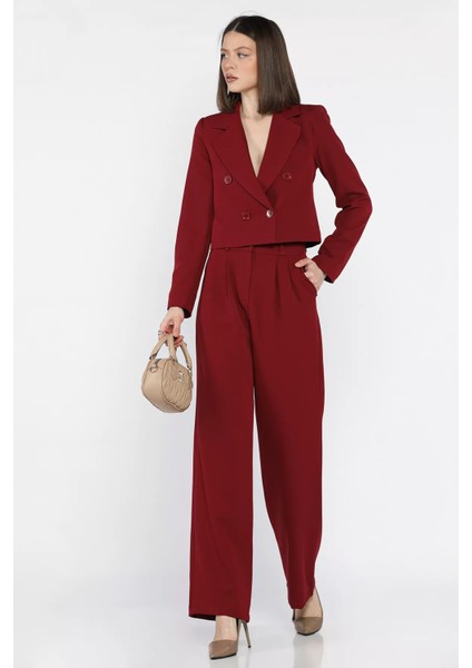 Kadın Dört Düğmeli Blazer Ceket Palazzo Pantolon Ikili Takım P-00016148