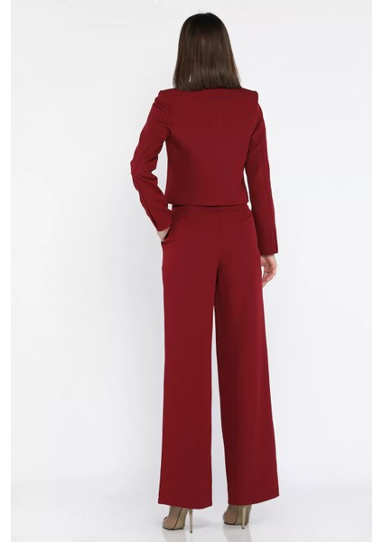 Kadın Dört Düğmeli Blazer Ceket Palazzo Pantolon Ikili Takım P-00016148