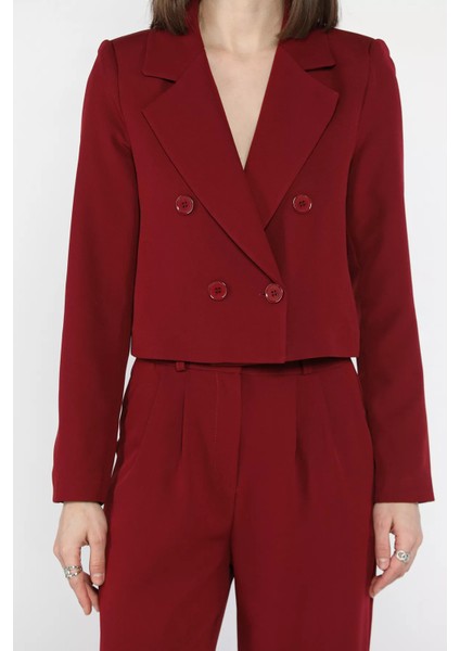 Kadın Dört Düğmeli Blazer Ceket Palazzo Pantolon Ikili Takım P-00016148