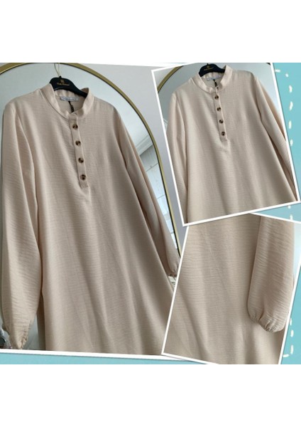 Butik Kolu Lastikli, Uzun, Yakası Düğmeli, Hakim Yaka, Tunik