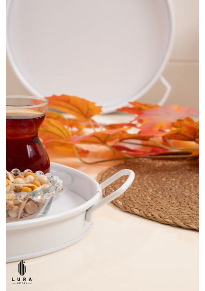 4'lü Beyaz Metal Çay ve Kahve Sunum Tepsisi Seti - 25 cm Şık ve Dayanıklı Tasarım modelleri