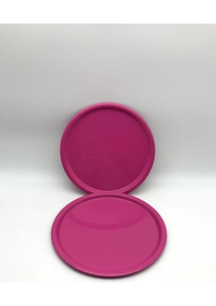 2'li Metal Pembe Tek Kişilik Dekoratif Çay, Kahve ve Pasta Servisi Sunum Tepsisi 23 cm