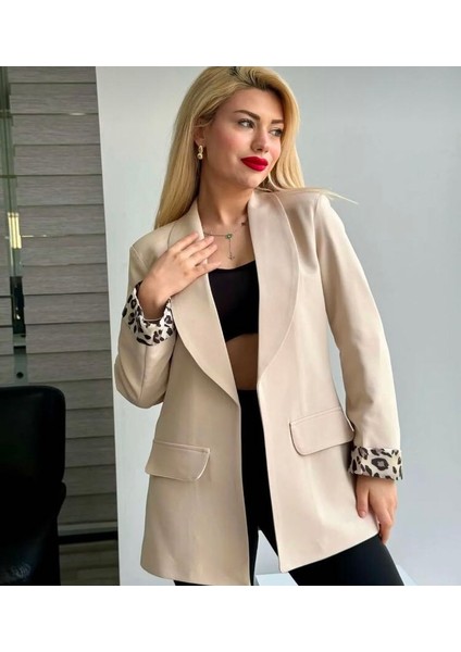 Büyük Beden Hürrem Içi Leopar Astarlı Blazer Ceket 24042