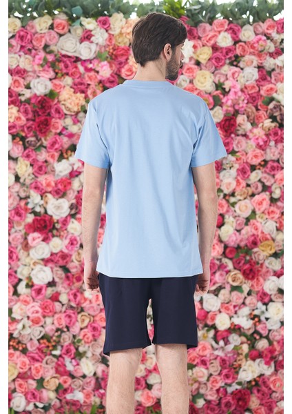 Erkek Şort Tshirt Pijama Takımı 25254 Mavi
